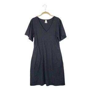 Pact Black Fit & Flare Easy Dress Flutter Sleeve V-Neck Short Womens Small